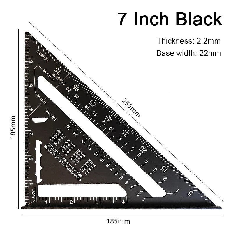 New 7Inch Triangle Ruler Measurement Tool Aluminium Alloy Carpenter Tools Inch Metric Angle Ruler Speed Square Woodworking Tools
