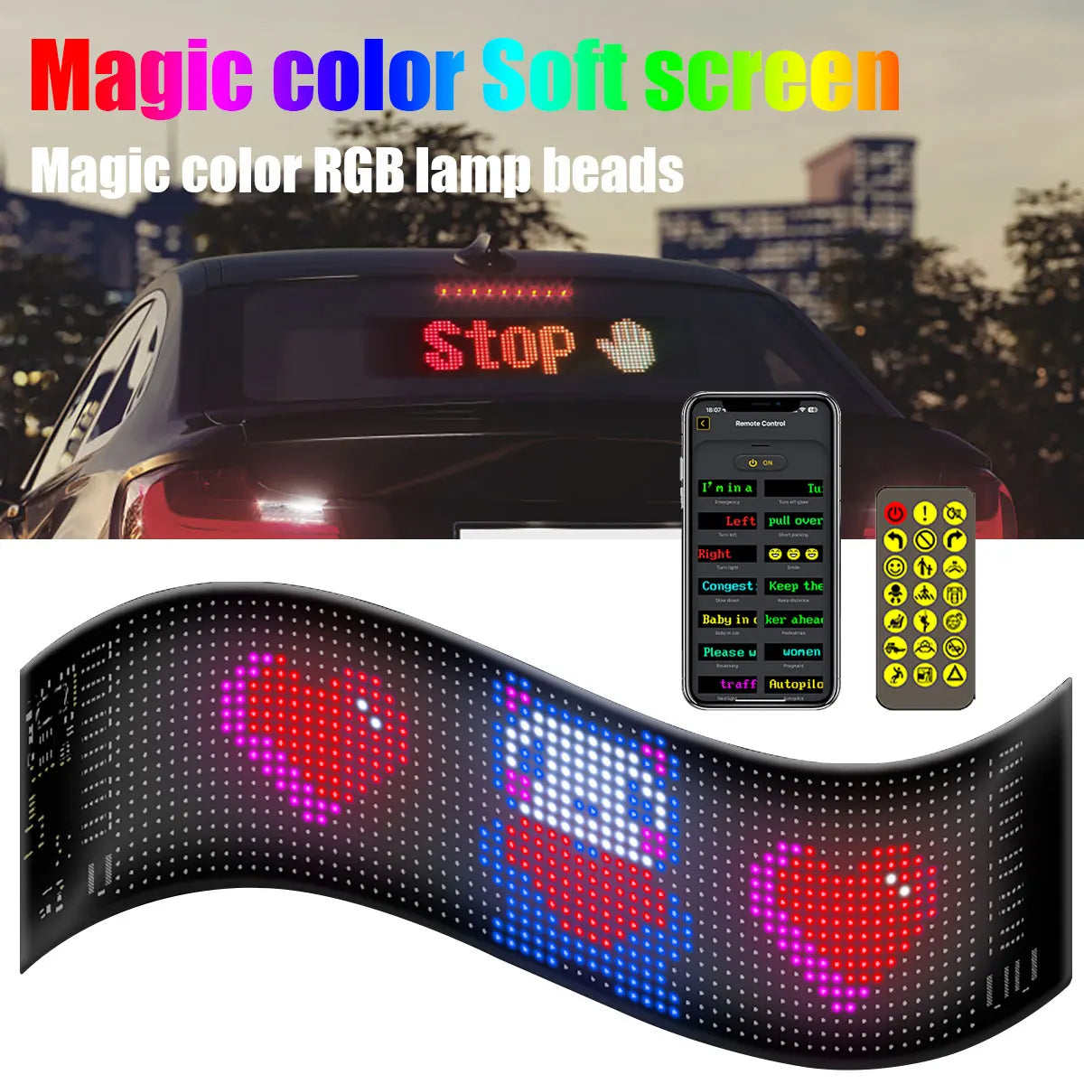 Car LED Matrix Pixel Panel 16x64 - Customizable RGB Scrolling Text Display Tidesmit