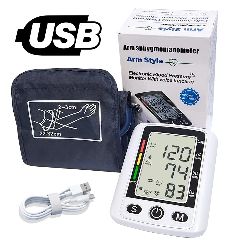 Tensiometer Heart Rate Pulse Meter BP Monitor Healthy Digital Arm Blood Pressure Meter Cuff Medical Automatic Pressure Tonometer