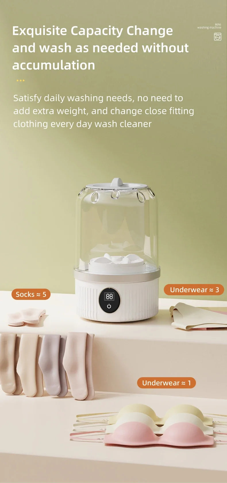Tidesmit portable wireless mini washing machine for socks, underwear, and pet clothes, compact electric laundry cup.