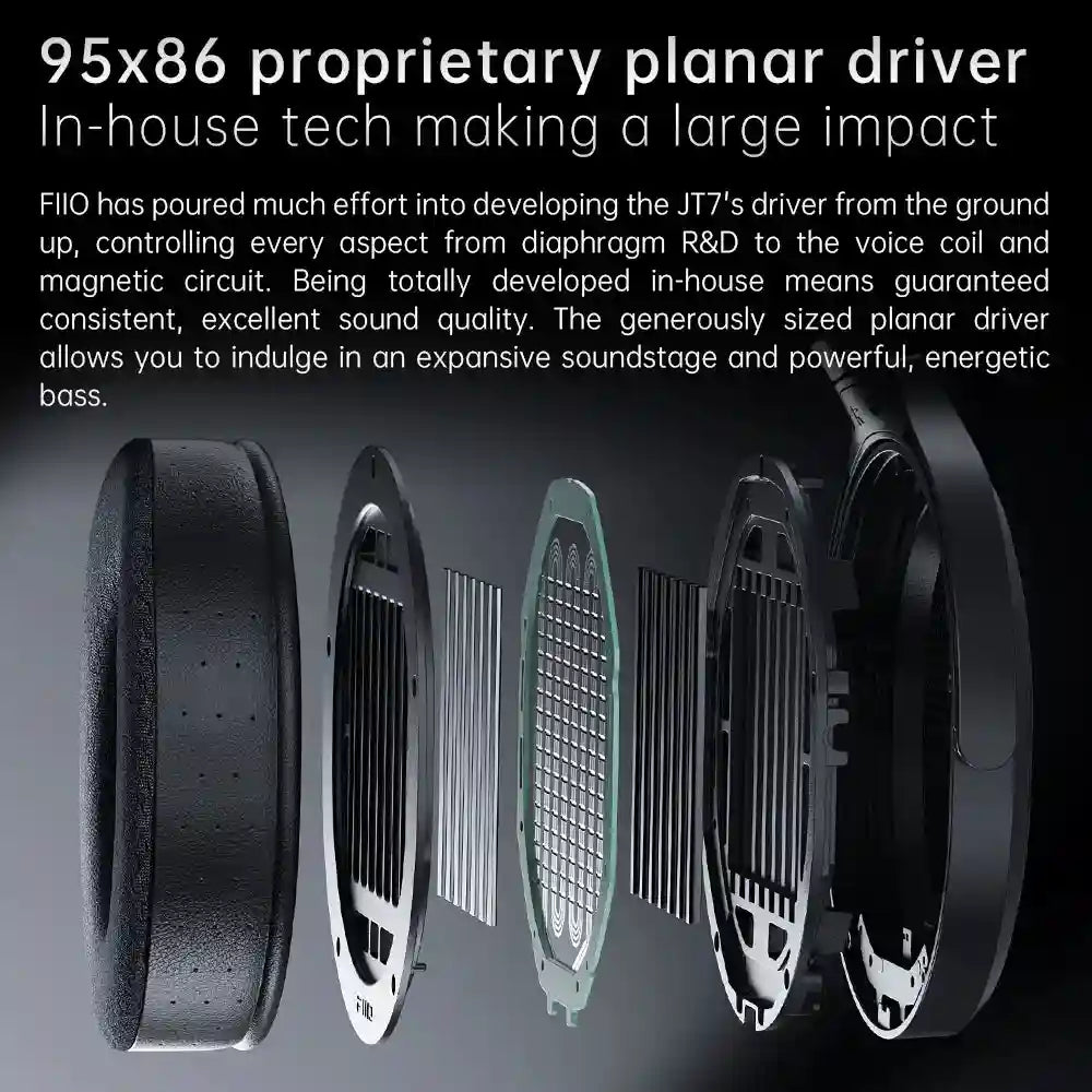 Planar Magnetic Headphones JT7 Black - Over-Ear Audiophile Headset Tidesmit