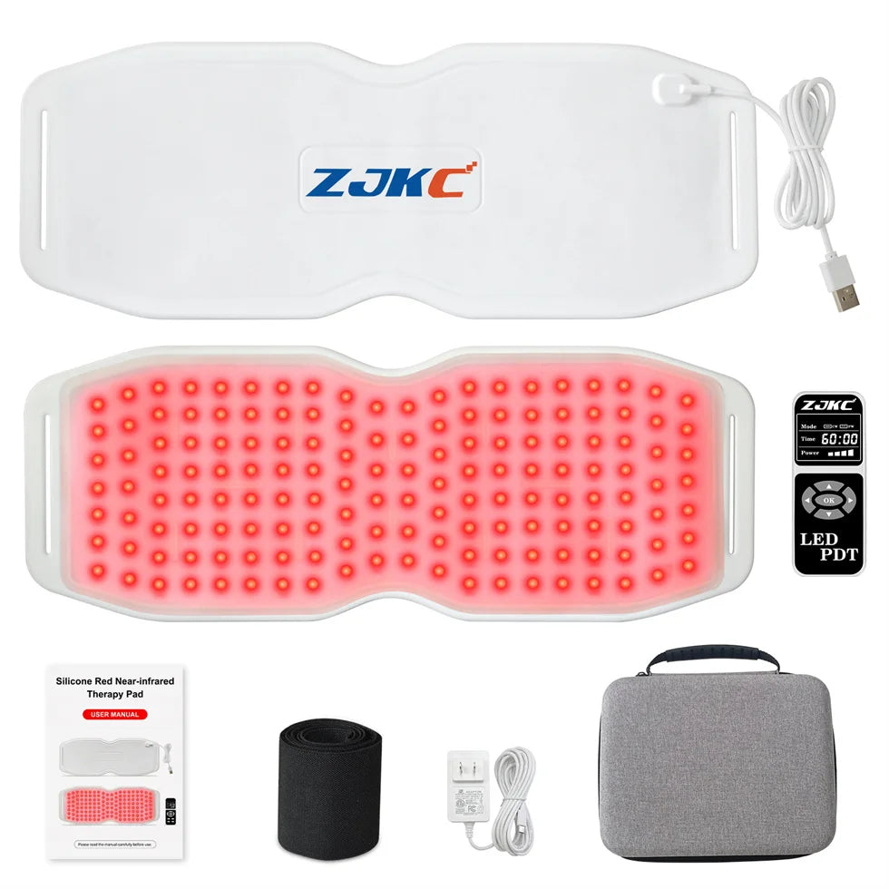 ZJKC 660nm 850nm 940nm Red Light Therapy Belt Near Infrared Phototherapy Wrap 450pcs LED Heating Pad for Full Body Pain Relief
