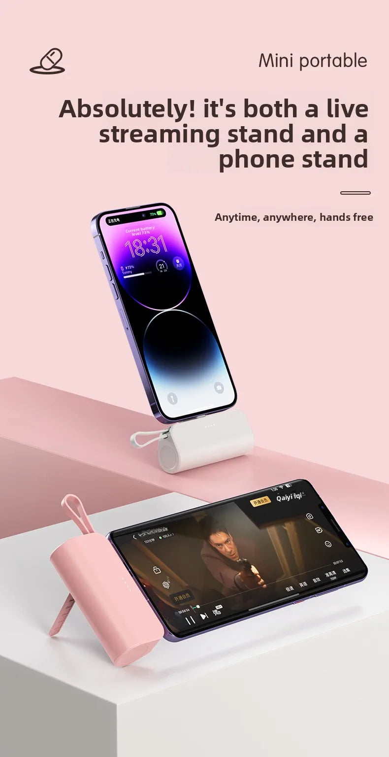 Portable Charger 5000mAh with Built-in Cable - Compact Fast Power Bank Tidesmit