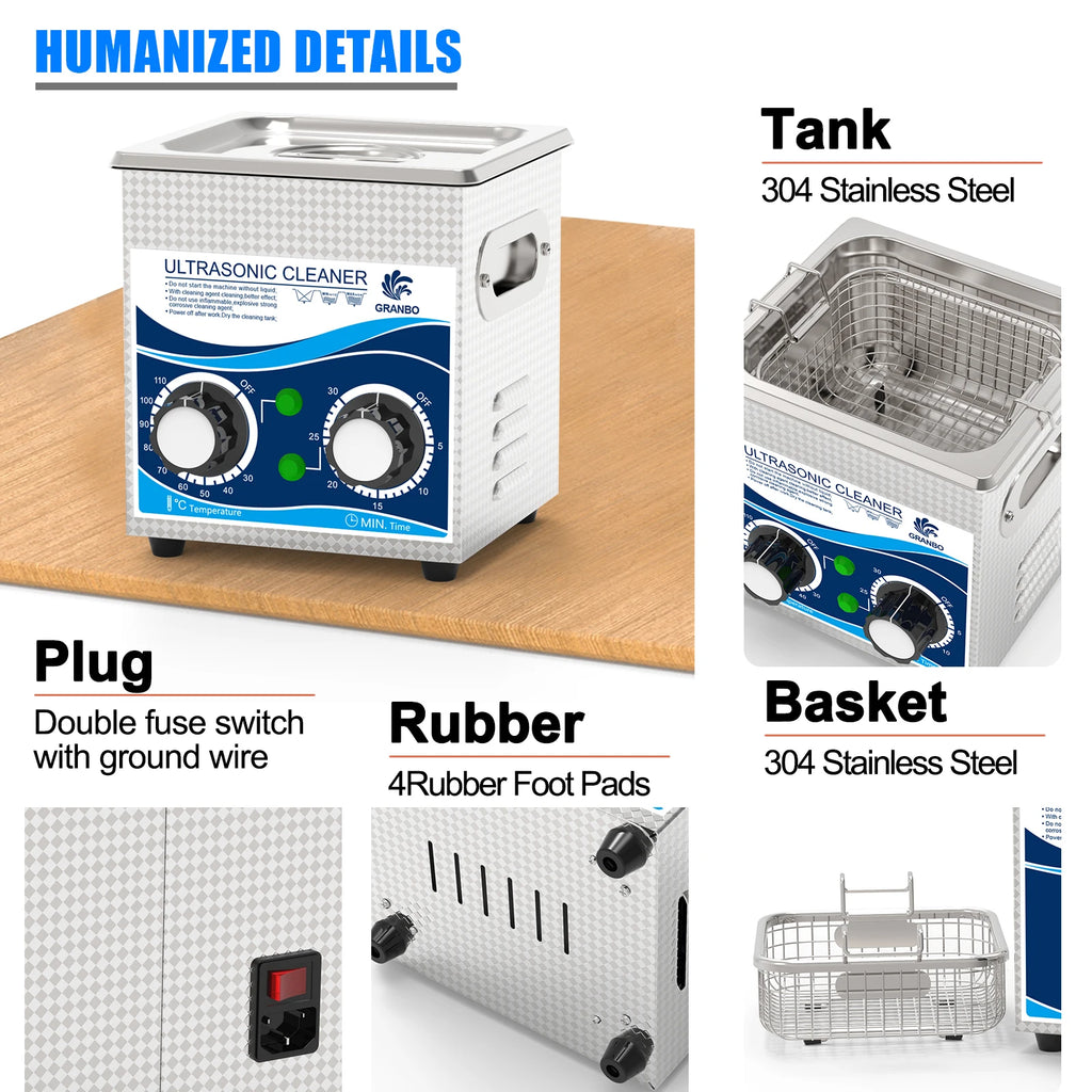 Tidesmit 120W ultrasonic cleaner 1.3L tank showing control panel with heater and 30-minute timer for jewelry cleaning