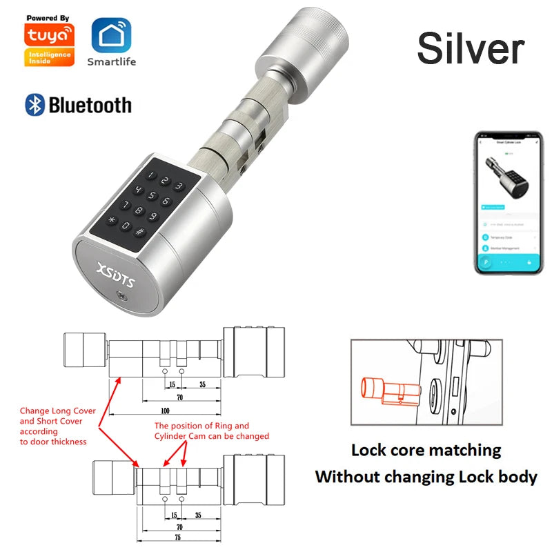 Fingerprint Door Lock: Smart Keyless Entry & App-Controlled Security Silver Suitable 35-100mm Tidesmit