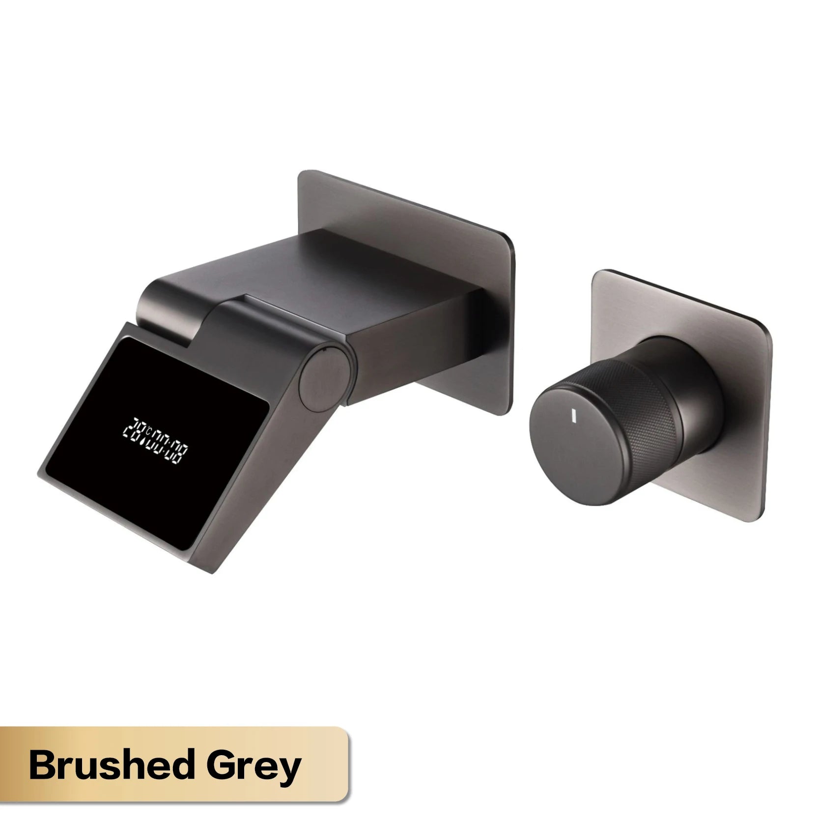 Luxury Gun Gray Brass Wall Mounted Bathroom Faucet with LED Digital Display Single Handle Hot & Cold Water Embedded Bathroom Tap