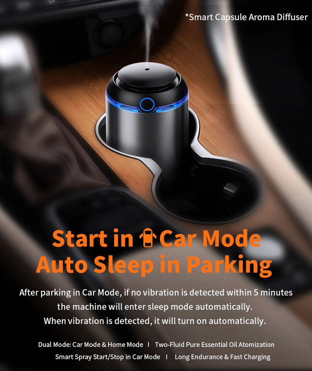 Car Diffuser Waterless Essential Oil Aroma Diffuser Rechargeable Dual-Mist Tech Smart Start/Stop For Home/Vehicle Air Freshener