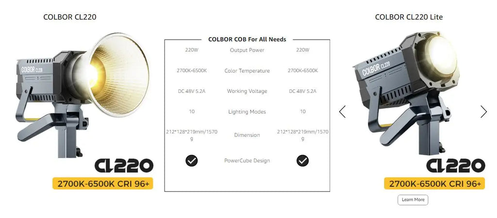 LED Video Light 220W Bicolor COB Studio Lamp with Bowens Mount Tidesmit