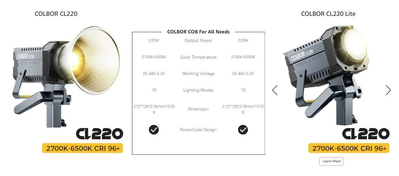 LED Video Light 220W Bicolor COB Studio Lamp with Bowens Mount Tidesmit