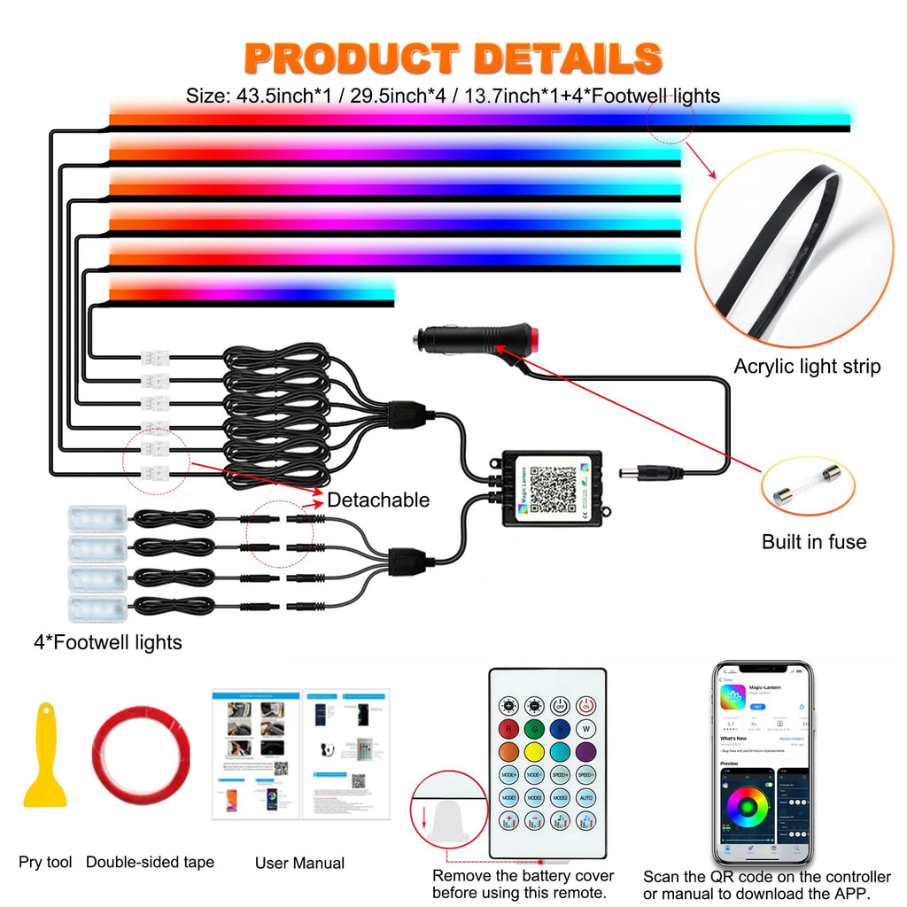 Tidesmit RGB Car Ambient LED Interior Lights with App Control 10 in 1 APP Remote Tidesmit