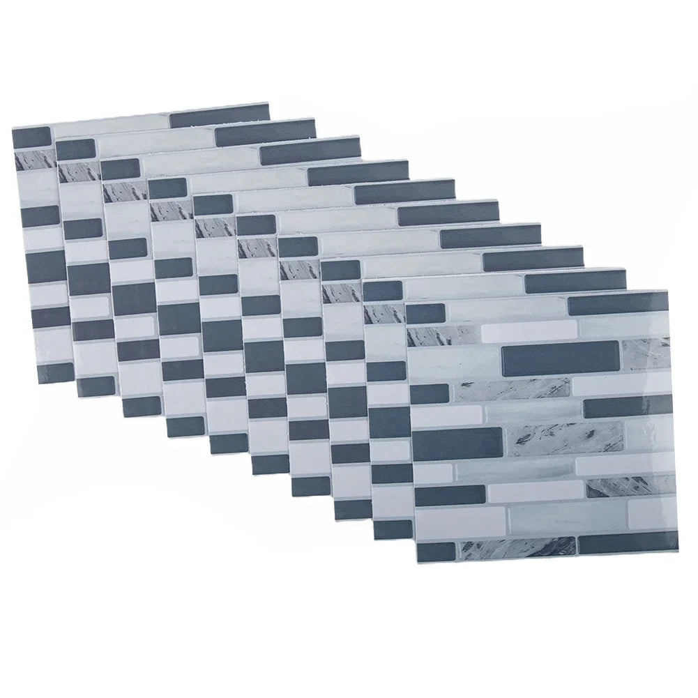 Self-adhesive 3D mosaic tile sticker sheets, light gray and dark gray brick pattern