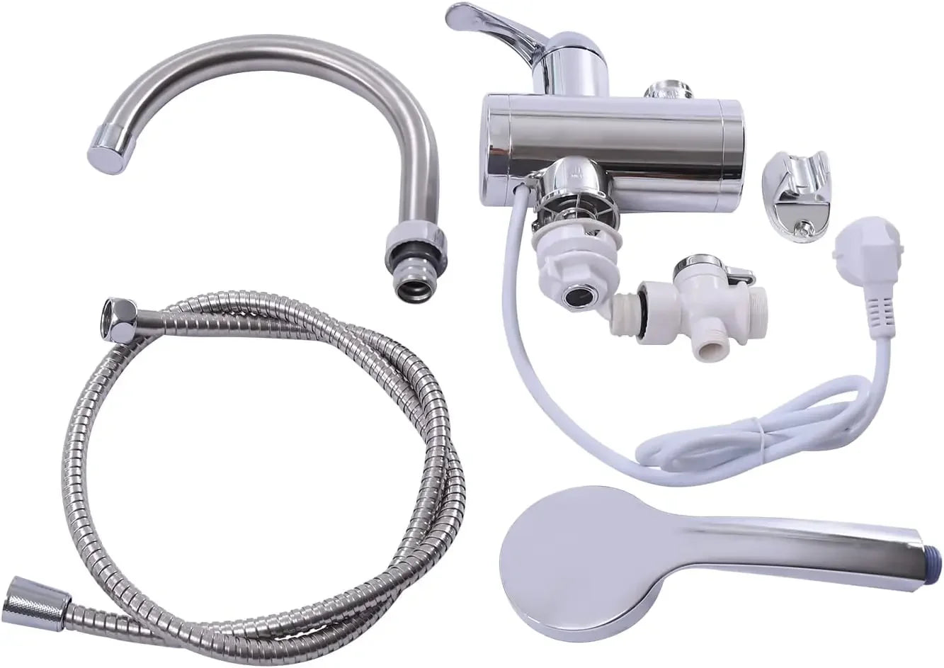 Electric Faucet, Stainless Steel Quick Heating 3000W, Kitchen Faucets with LCD Temperature Display, IPX4 Waterproof, Water Flow Control, EU Standard