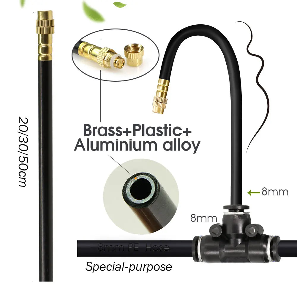 8mm PE hose spray kit with brass fittings and plastic hose material dimensions