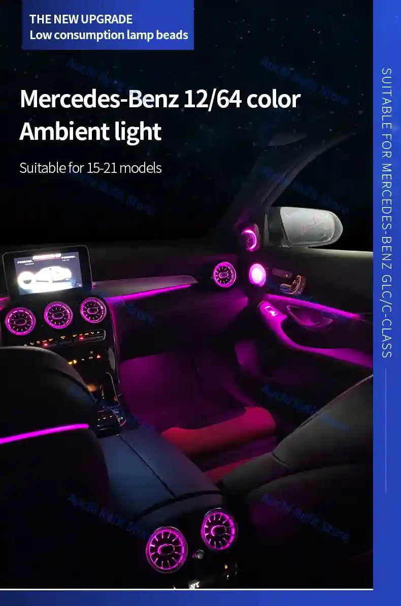 Mercedes-Benz W205 Ambient LED Vents - 64-Color Lighting Kit Tidesmit