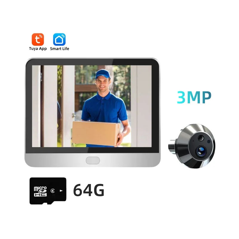 3MP Tuya smart video door peephole camera with 64G microSD and front lens module