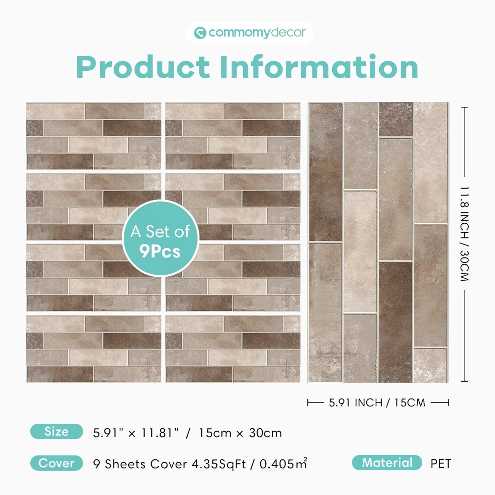 1pc/9pcs Backsplash Tile Sticker Self Adhesive Wall Sticker Peel and Stick Tile Sticker Waterproof 15cm x 30cm
