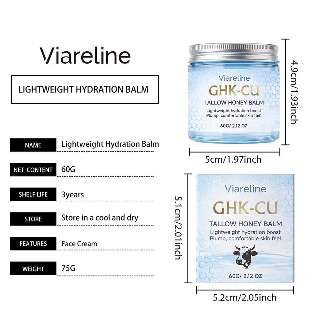 Viareline GHK‑CU Tallow Honey Moisturizing Balm, Copper Peptide Skin Barrier Repair Cream, Gentle Fast‑Absorbing Lotion