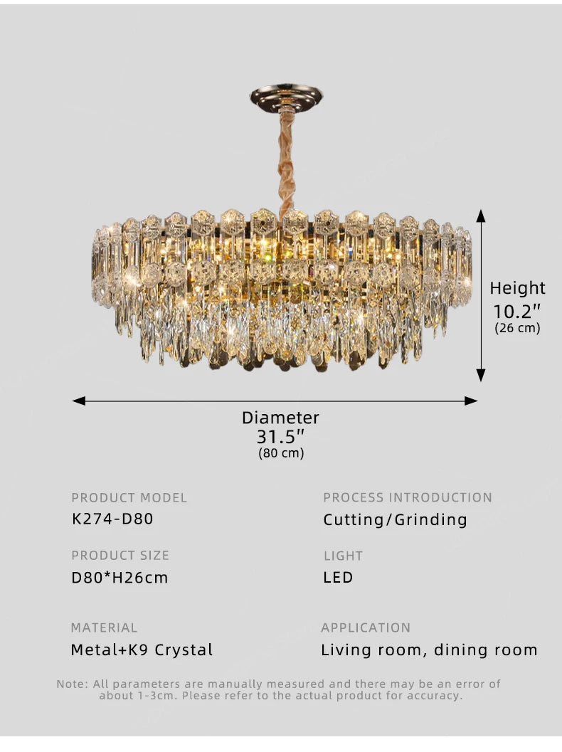 Modern Crystal LED Chandelier for High Ceilings - Adjustable Light Tidesmit