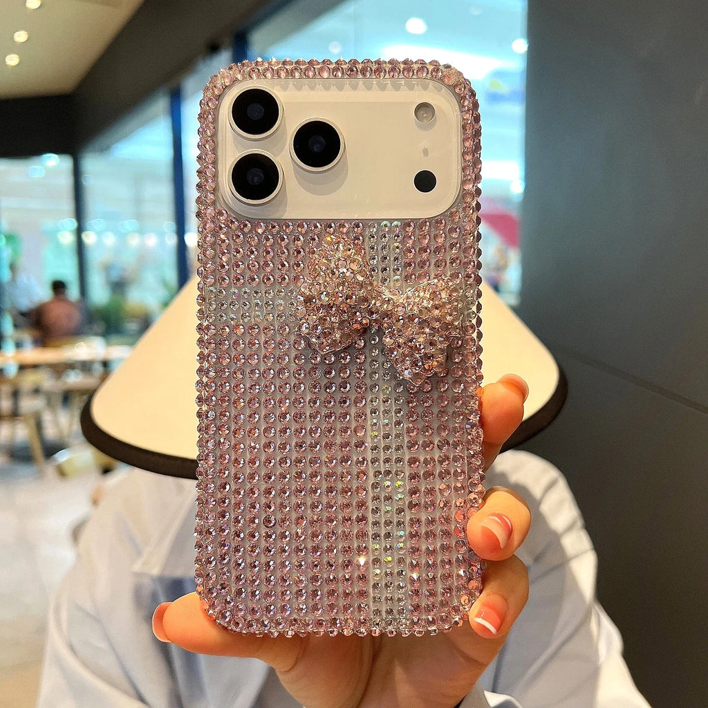 Diamond Bow Phone Case for iPhone 17 Pro Max - Shock-Absorbing Pink Case Tidesmit