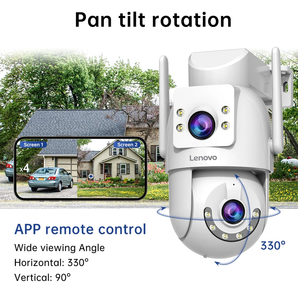 Lenovo 4MP HD Wifi PTZ Camera Outdoor Dual Lens Dual Screen Auto Tracking Security IP Camera CCTV Audio Video Surveillance