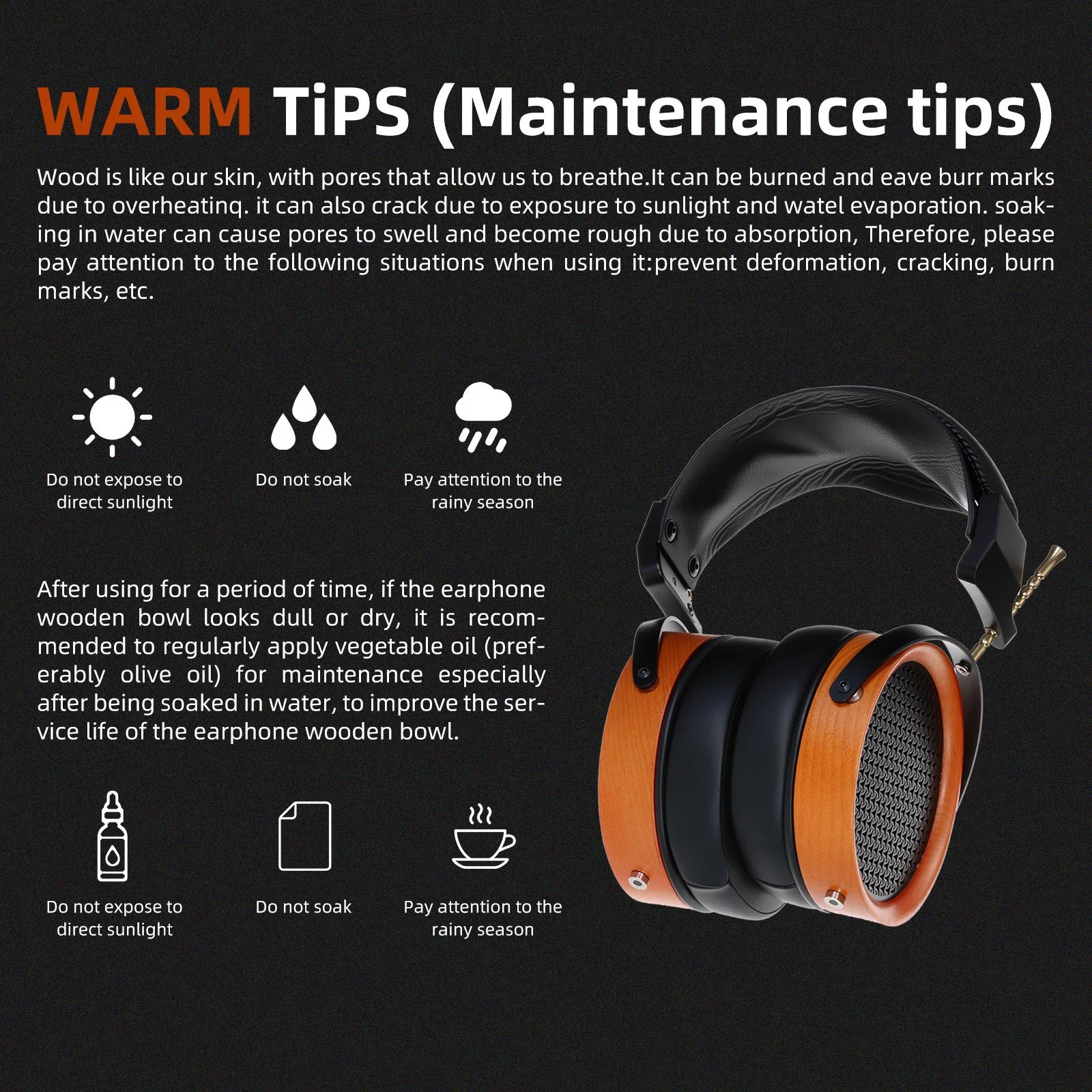Wooden HiFi Open-Back Headphones 53mm Drivers - HD11 Detachable Cable Tidesmit