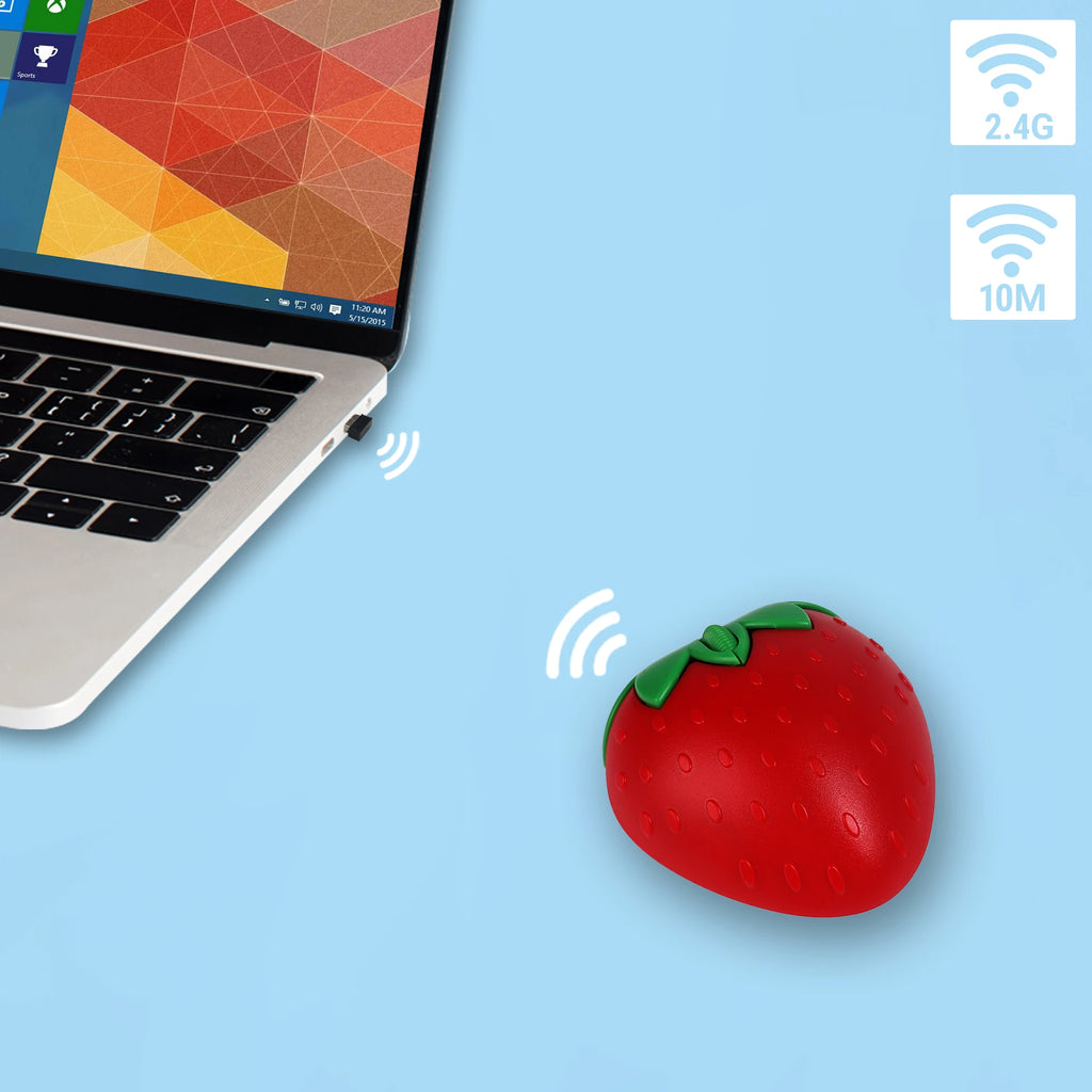 Wireless Cute Mouse 2.4G Bluetooth Dual-mode Strawberry Appearance Mute Button Light Weight Portable Office Use Gift For Girl