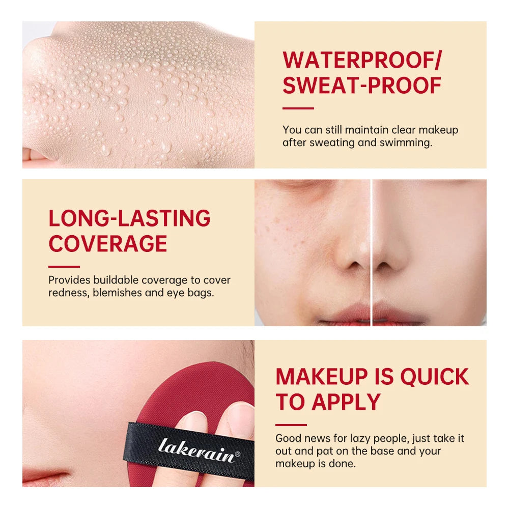 Tidesmit Lakerain waterproof cushion foundation shade swatch for full coverage semi-matte face makeup