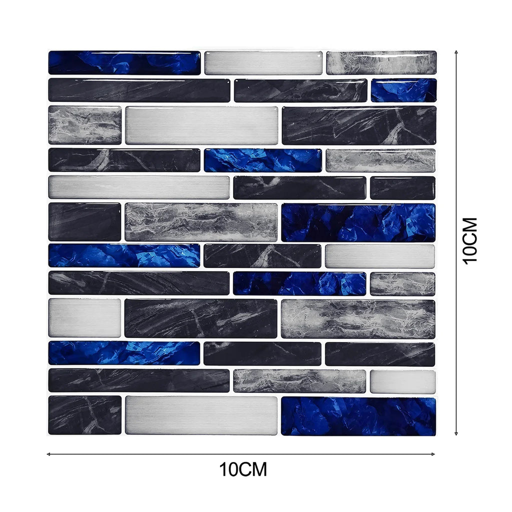 Self-adhesive 3D tile wall sticker, blue/gray brick mosaic, 10cm x 10cm