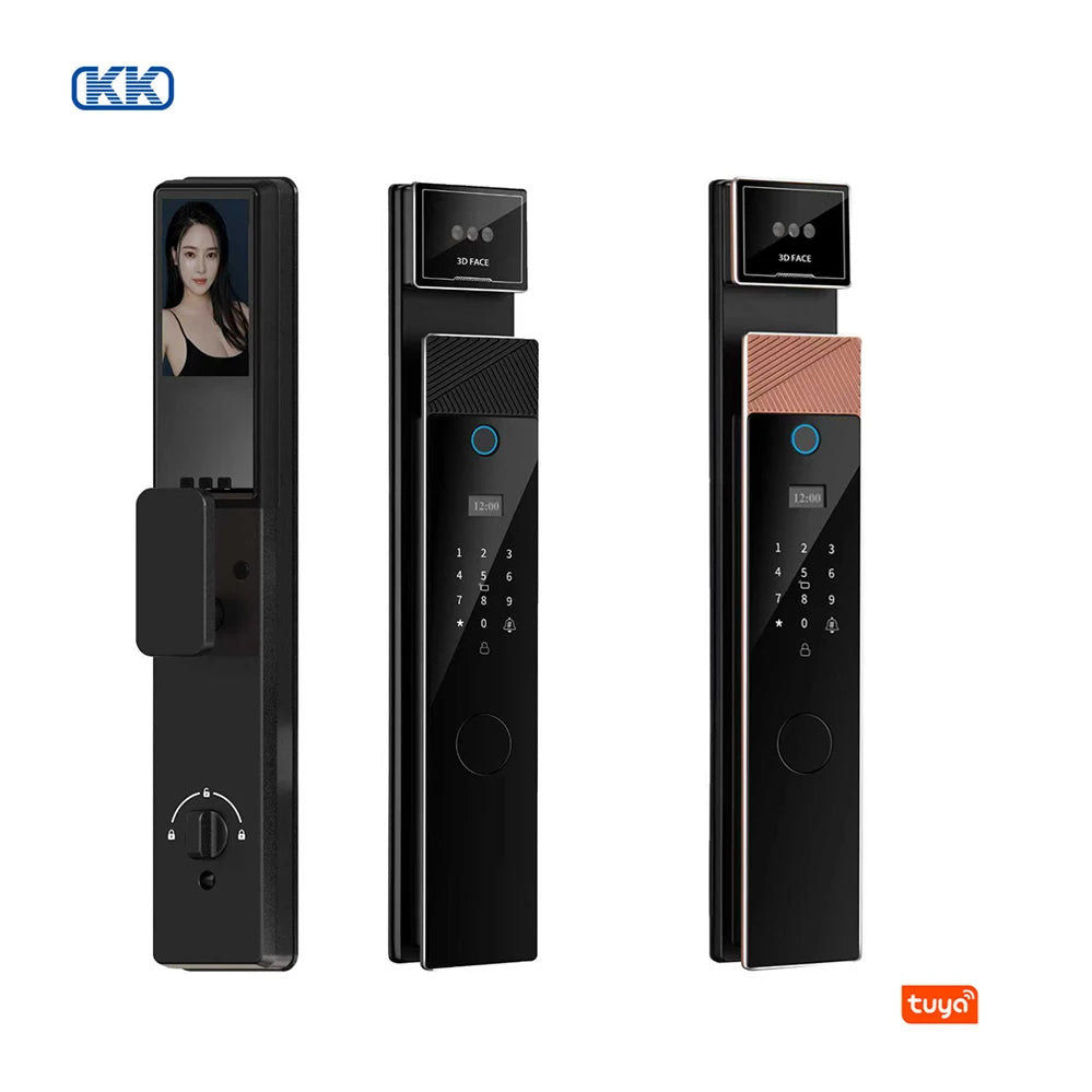 Fechadura Digital Security Lock 3D Face Recgonistion Tuya Wifi Smart Door Lock With Intercom Camera Fingerprint Macha Browwn