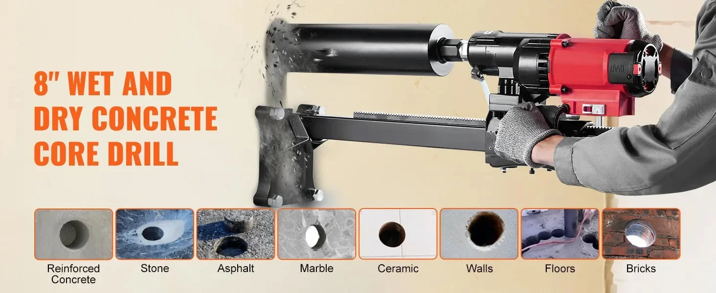 VEVOR 3200W wet dry dual-purpose diamond drilling machine 750 rpm concrete with bracket water drilling rig