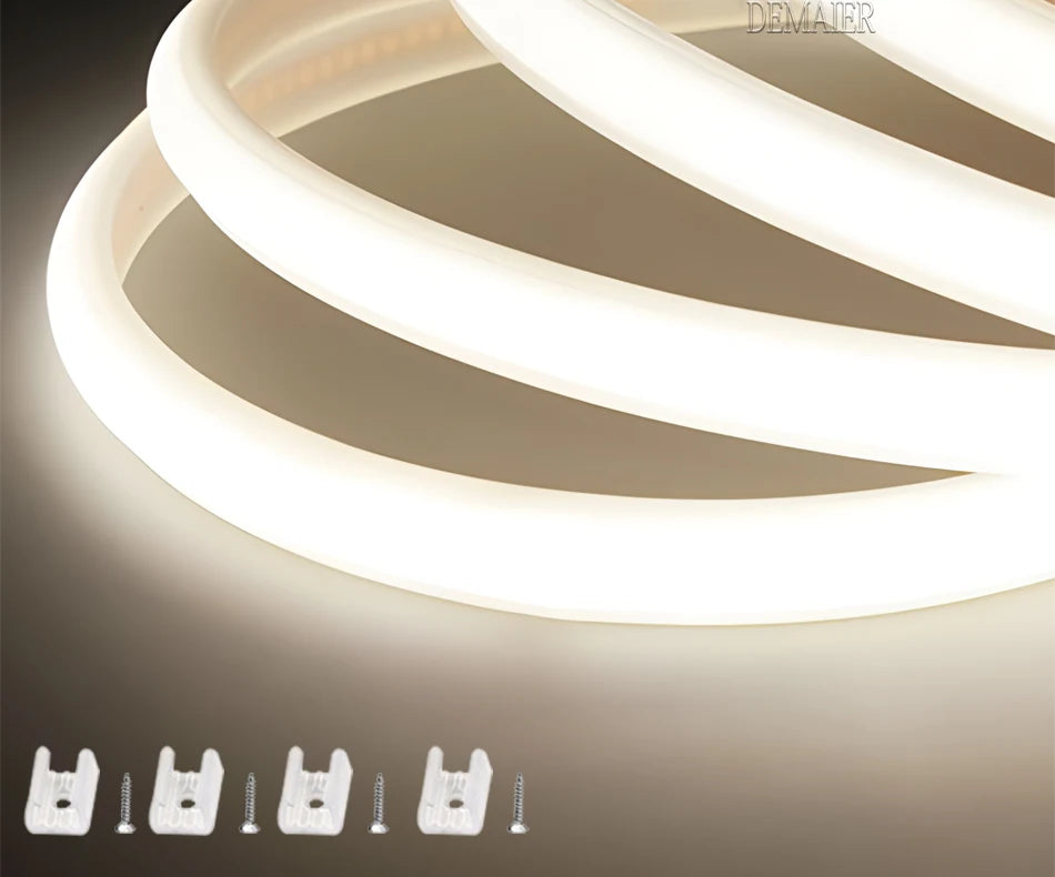 220V COB LED Strip with Switch /Dimmable Waterproof 360LED Strip EU Plug for Outdoor Indoor Room Backlight Garden Kitchen TV