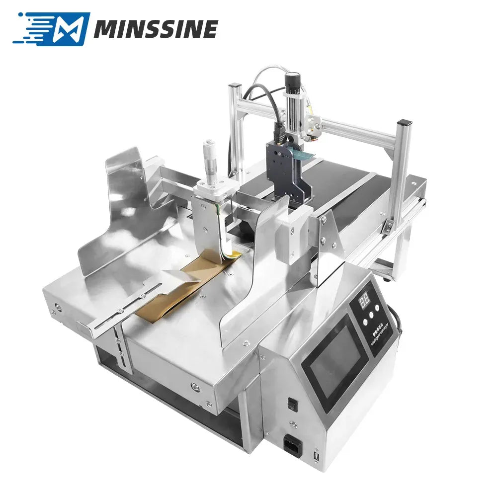 Compact paging printer with touch screen and feed platform for labels or boxes