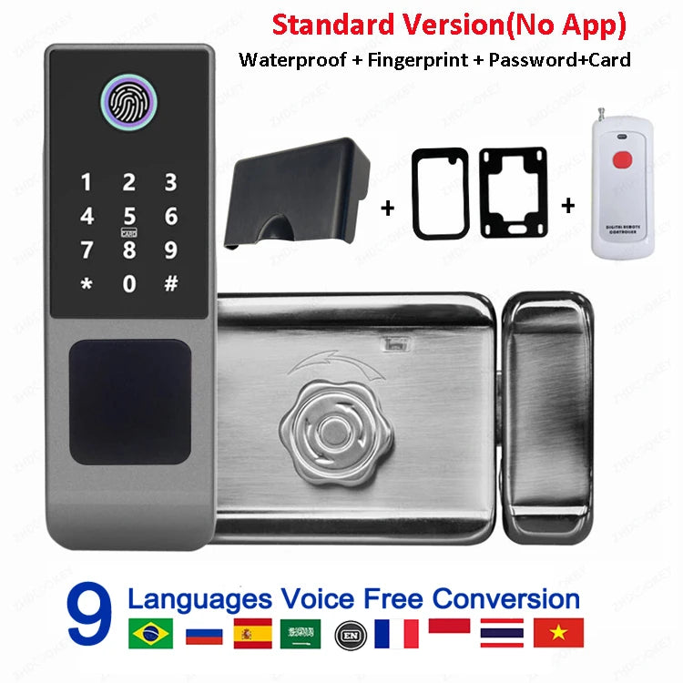 Tuya WiFi Double Side Fingerprint Door Lock IP66 Waterproof Passcode RFID Card Remote App Smart Lock For Outdoor Courtyard Gate