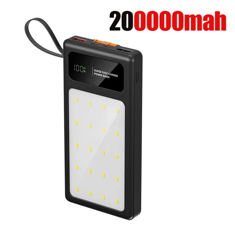 Portable Power Bank 200000mAh with PD Fast Charging & LED Light Black 200000mah Tidesmit