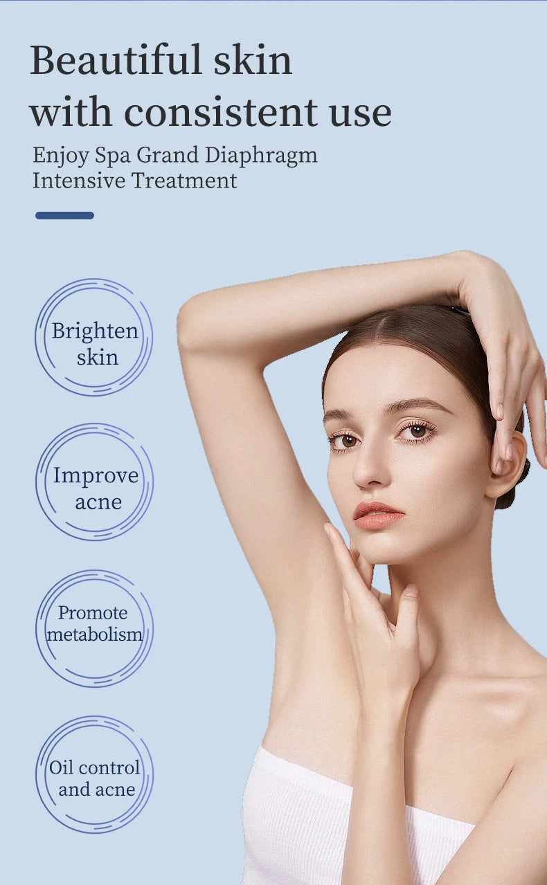 Spa Grand Diaphragm Intensive Treatment for skin brightening, acne improvement, and oil control on a light blue
