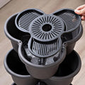 Stackable flower pot planter tower with circular vented top insert and tiered basins