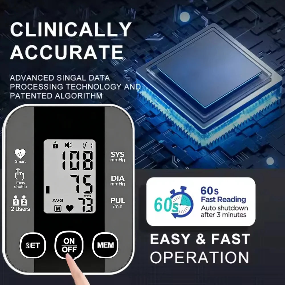 Arm Blood Pressure Meter Digital 36cm Cuff Automatic Pressure Tonometer Medical Tensiometer Heart Rate Pulse Meter BP Monitor