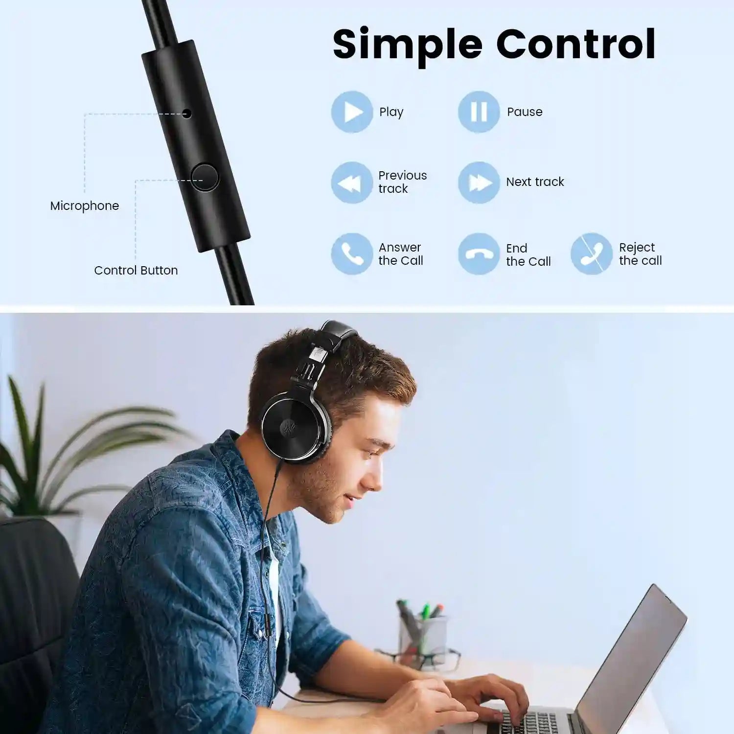 Wired Over-Ear Studio Monitor Headphones with Mic - Tidesmit Pro 10 Tidesmit