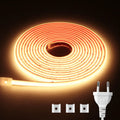 Super Bright 220V COB LED Strip Light EU/AU Power Plug Adhesive Tape Flexible Ribbon Waterproof For Outdoor Lighting Decoration
