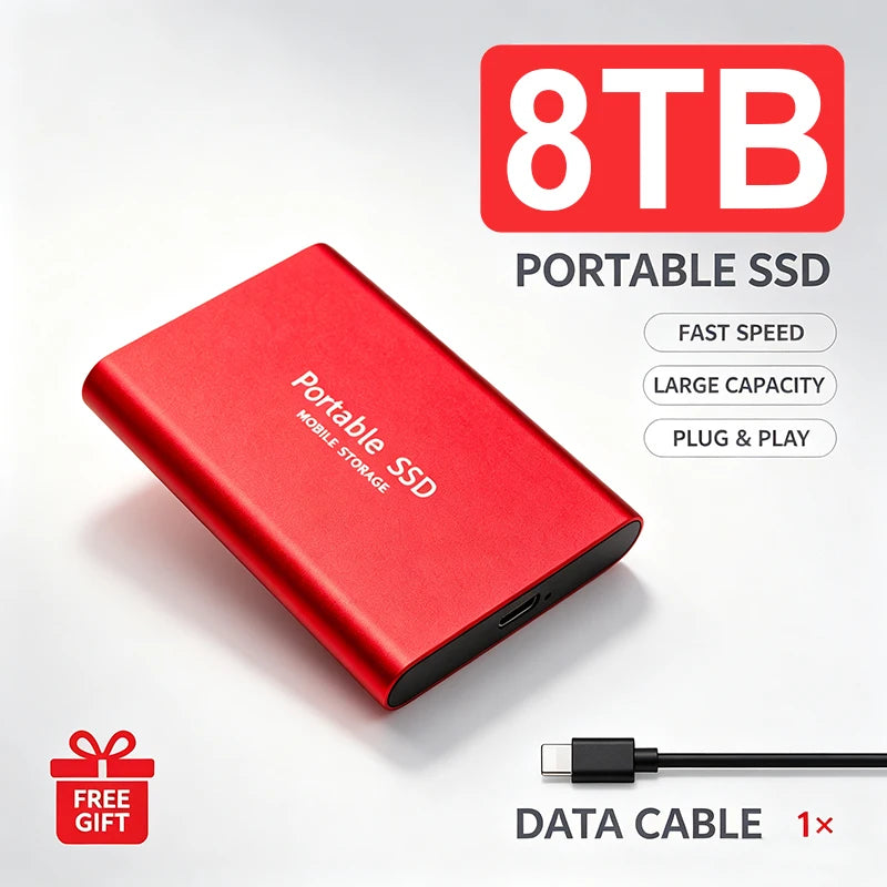 Portable External SSD 4TB High‑Speed Solid State Drive USB3.2 Type‑C Mass Storage Hard Disk 1TB 8TB 16TB for Laptop PC MAC Smart