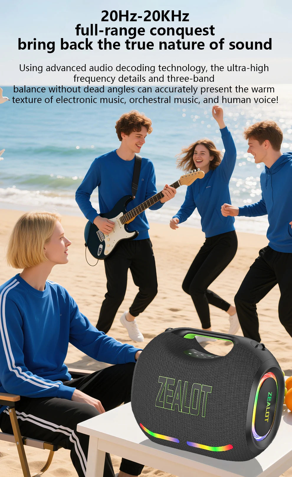 ZEALOT-ZE21 400W Big Power Wireless Bluetooth Peaker Outdoor Portable 48000mAh Long Battery With RGB Color Lights TWS Subwoofer High Volume Waterproof Bluetooth Speaker