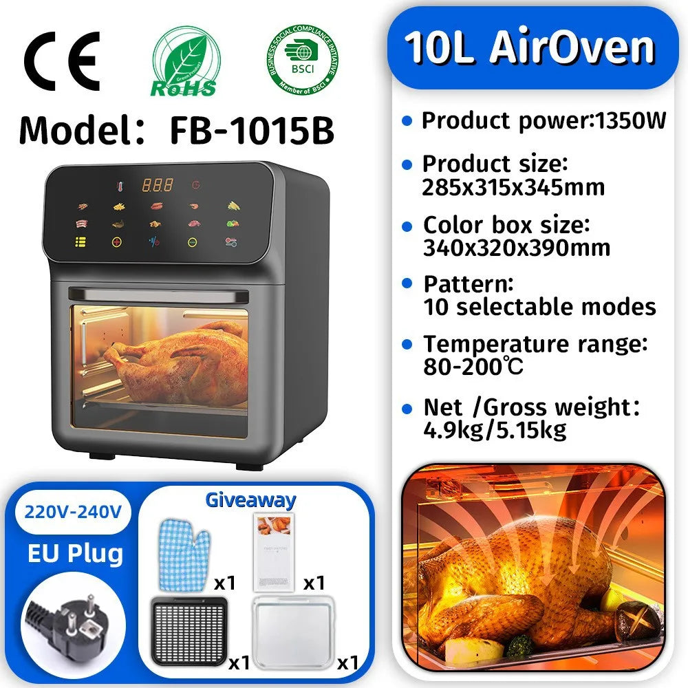 Commercial  Digital  High-quality Smart Electric Square Air Fryer Oven  Touchscreen Display Stainless Steel  for  Household