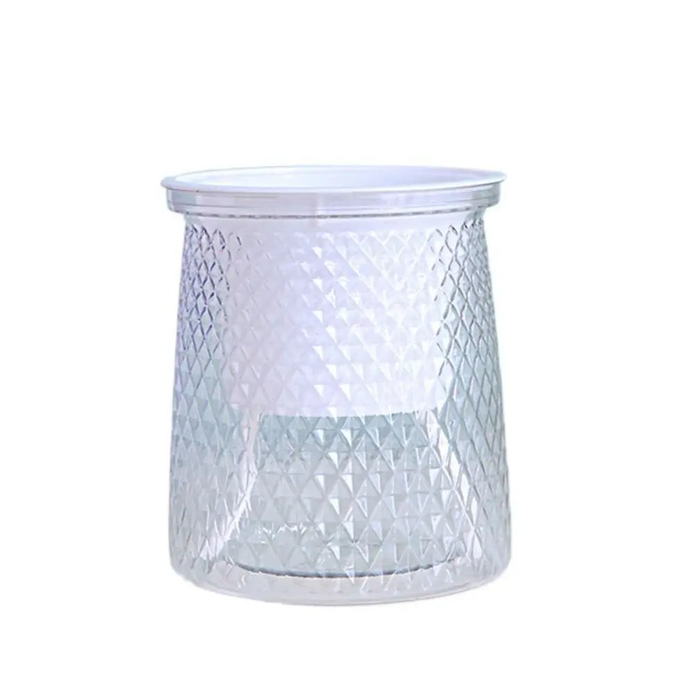 Self-watering plastic plant pot, translucent with visible water level window and textured sides
