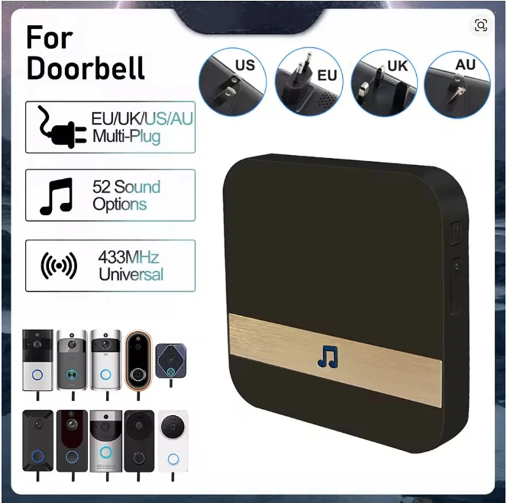 Universal 433MHz Wireless WIFI Smart Video Doorbell Chime Indoor Music Receiver 52 Melodies 4 Levels Volume for Smart Doorbells