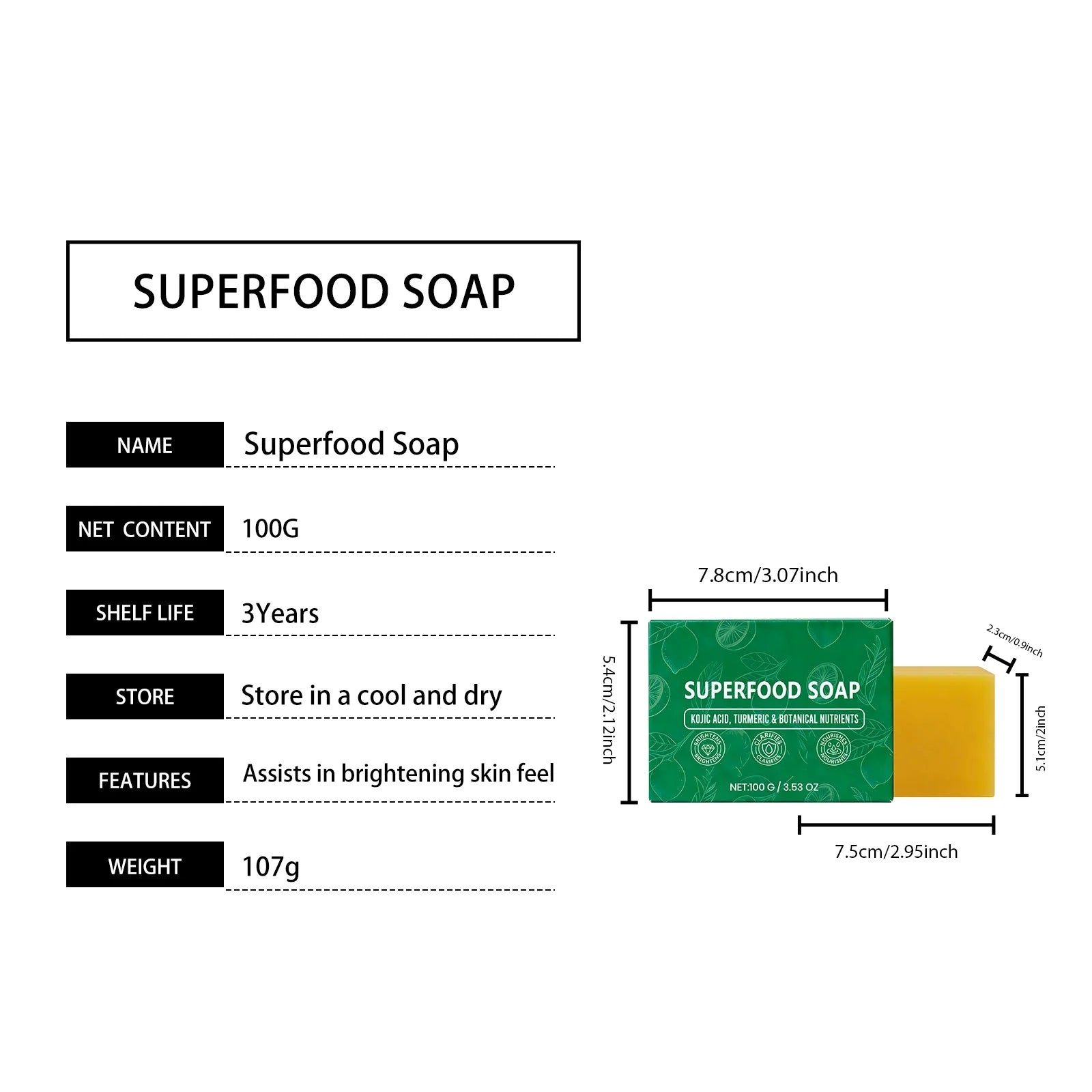 Natural Turmeric Soap for Face & Body Cleanser Handmade Superfood Soap Bar Moisturizing Brightening Skin Exfoliating Face Wash