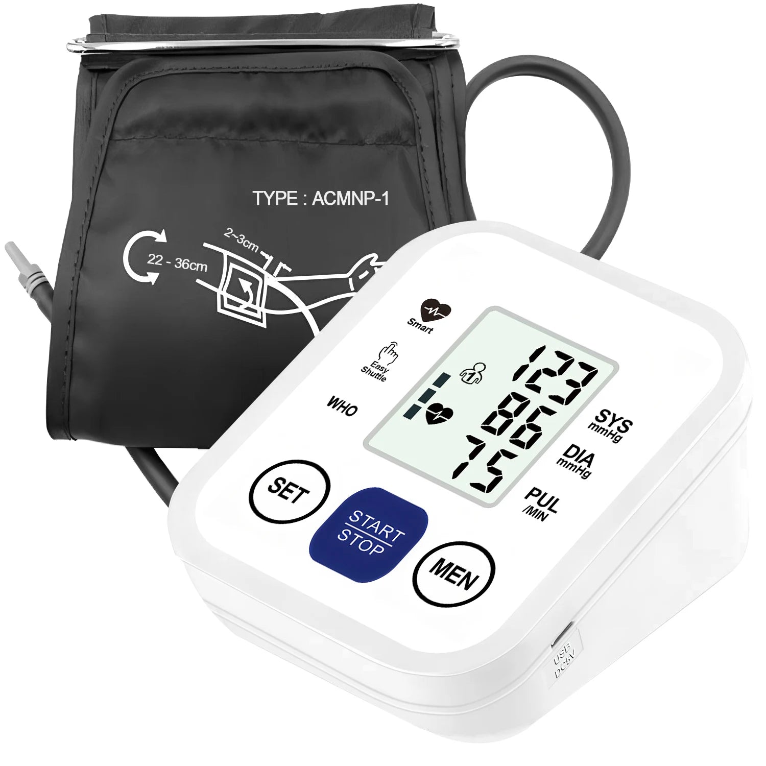 Upper Arm Digital Blood Pressure Monitor Automatic Home Medical BP Tensiometer Heart Rate Pulse Detector Large LCD Screen