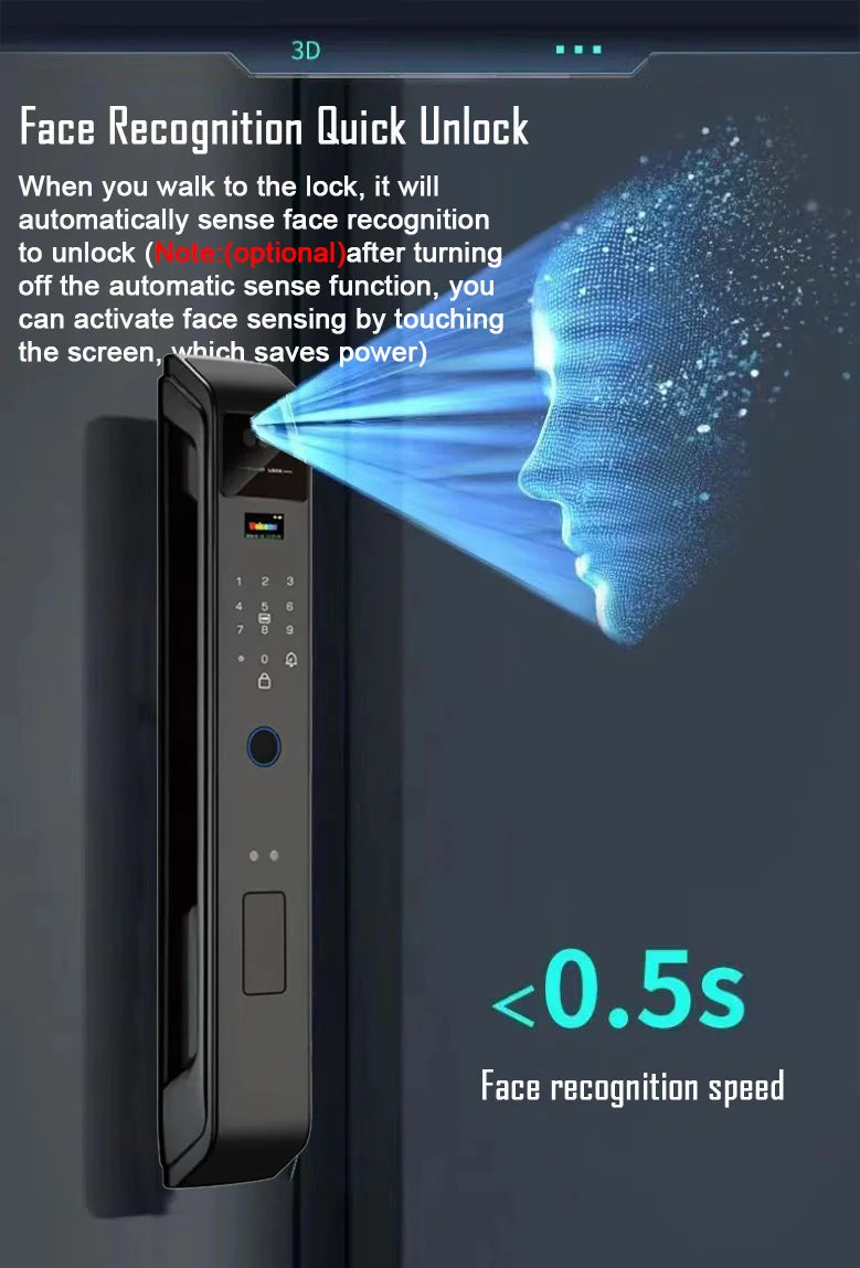 WIfi Tuya APP Remote Unlock Voice Intercom 3D Face Recognition Smart Door Lock With Camera Fingerprint Password Digitl Door Lock