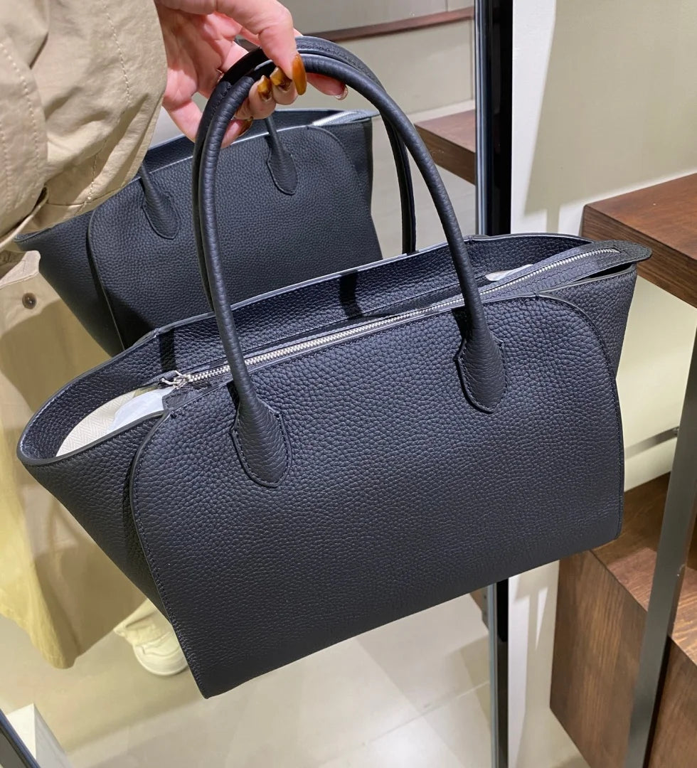 2026 high-quality genuine leather Marlo 12 inch 14 inch saddle leather tote bag, women's shoulder bag, high-end leather texture,