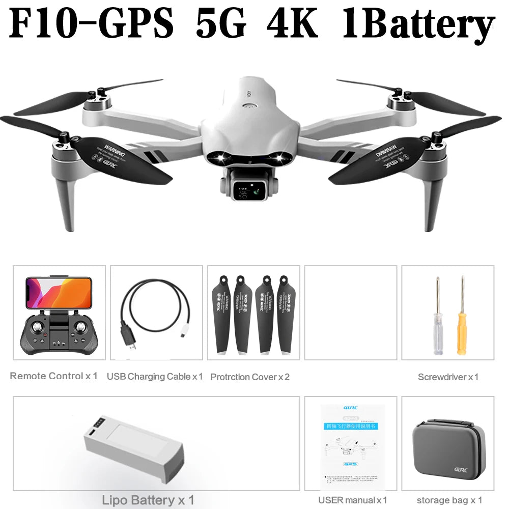 GPS Drone with 8K Dual Camera - Foldable Brushless Quadcopter F10-GPS-4K-1B Tidesmit