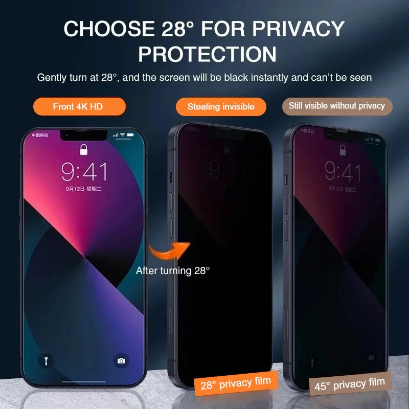 1-4Pcs Privacy Screen Protectors For iPhone 15 13 11 12 14 Pro Max Mini 7 8 Plus Anti-spy Tempered Glass For iphone X XS Max XR - Tidesmit